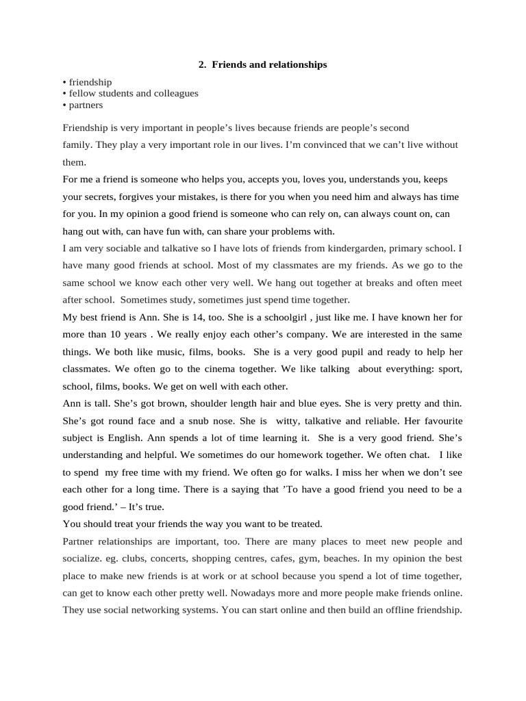 Importance of Friendship and Relationships | PDF