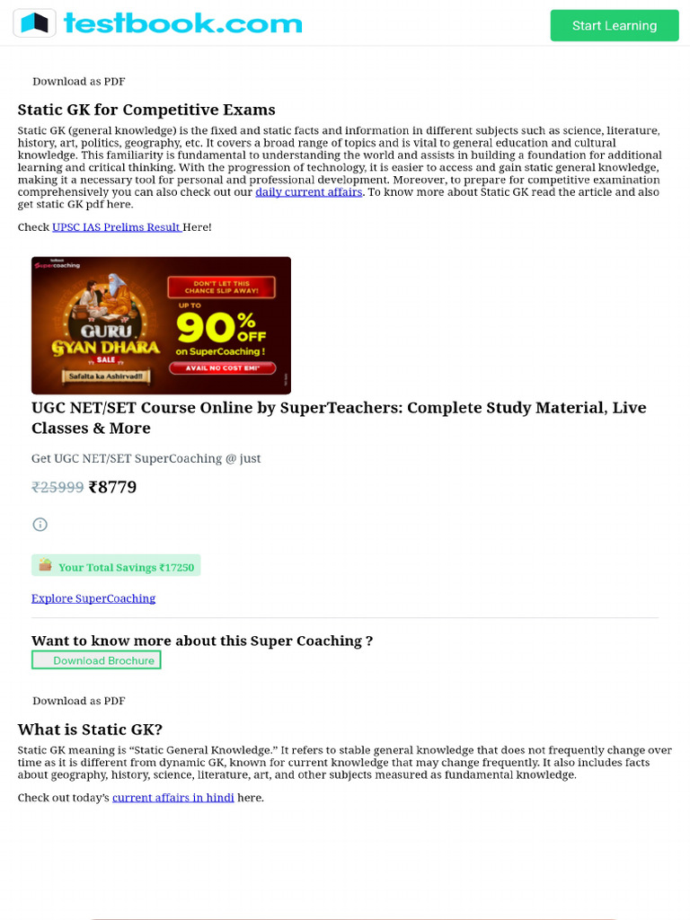 Static GK - All The Important General Knowledge Topics With Free PDF To ...