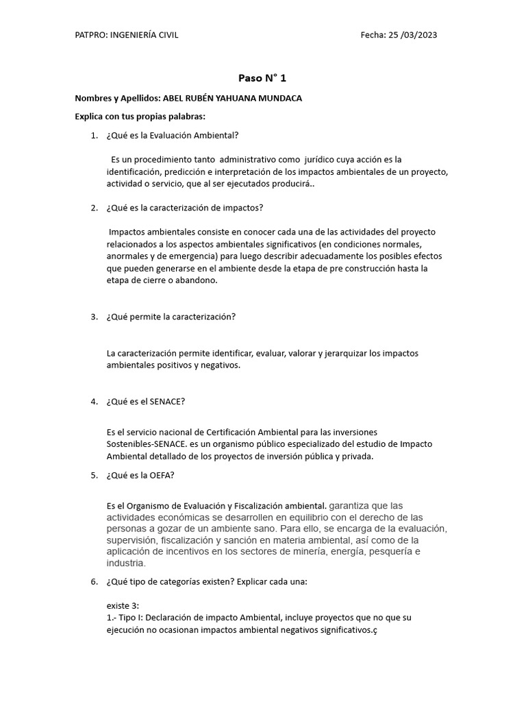 Paso #1 | PDF | Evaluación de impacto ambiental | Entorno natural