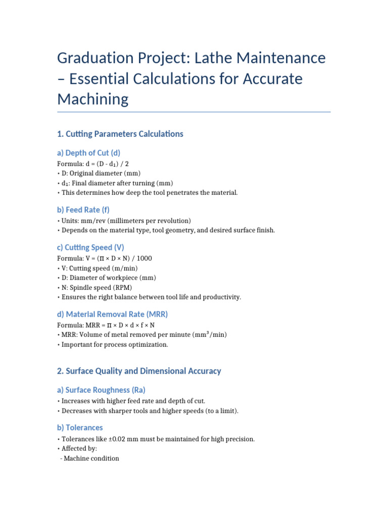 Lathe Maintenance: Key Calculations Guide | PDF | Metalworking ...