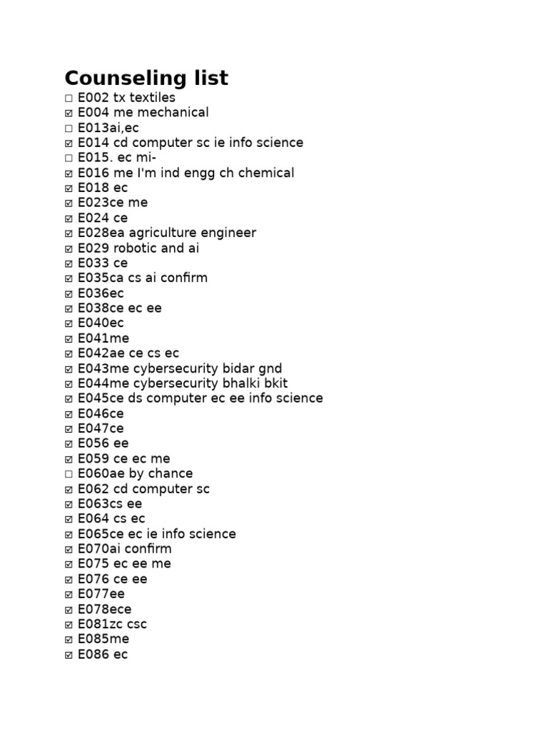 Counseling List | PDF