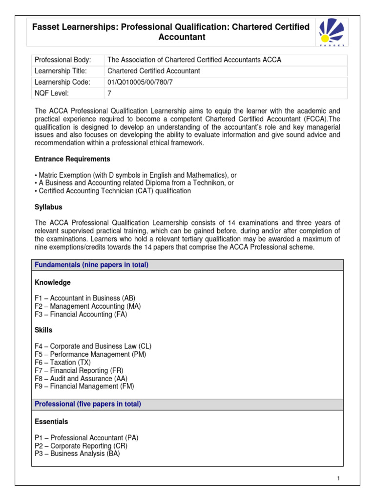 ACCA Qualification Learnership Overview | PDF | Accountant | Accounting