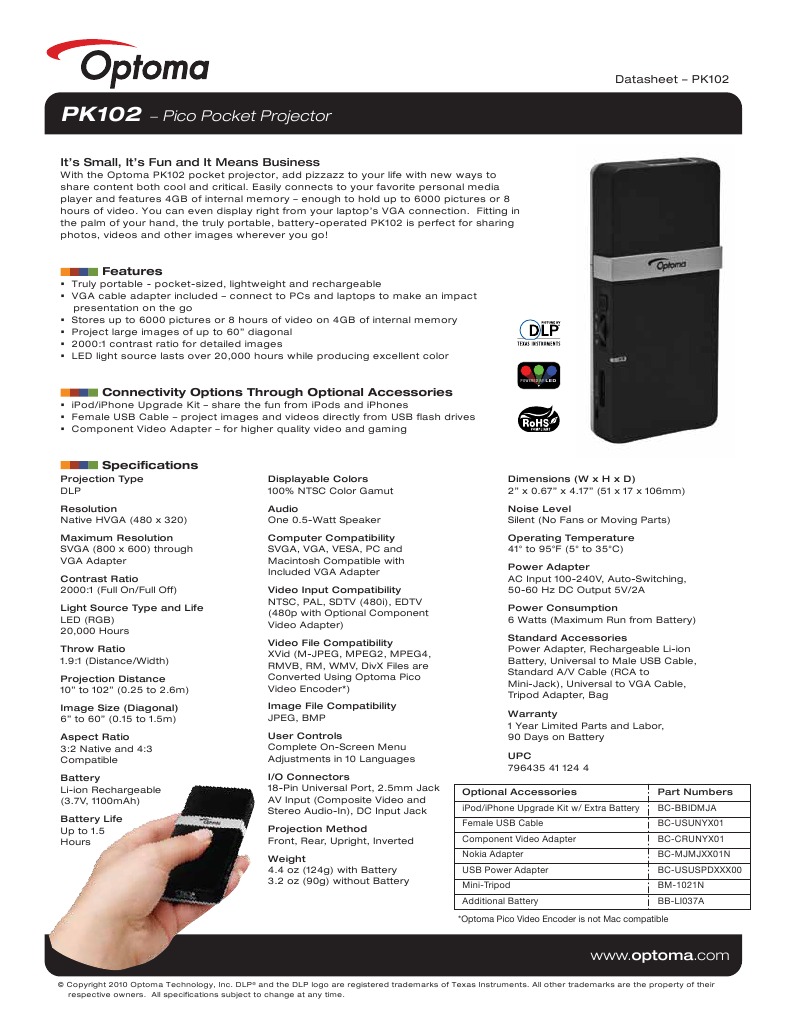 Optoma Miniproyector | PDF | Video | I Pod