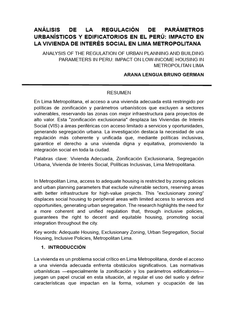 Regulación Urbanística y Vivienda en Lima | PDF | Planificación urbana ...
