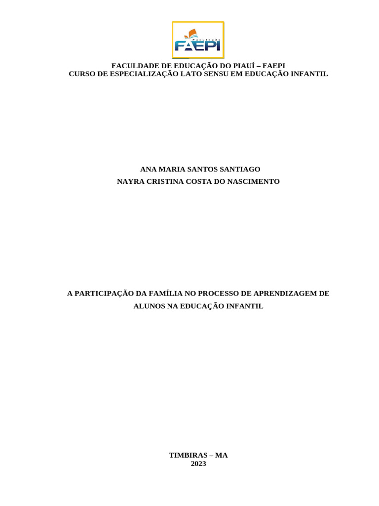 A Participação Da Família No Processo de Aprendizagem de Alunos Na ...