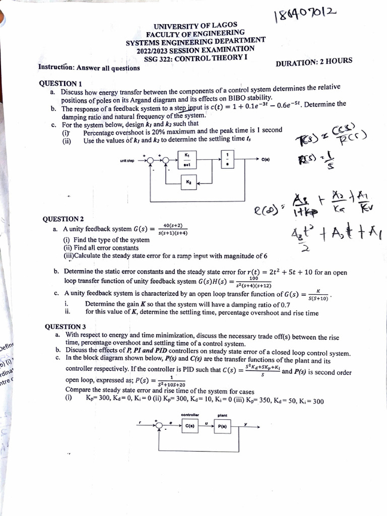 Control Theory Exam Questions 2022/2023 | PDF | Yield (Engineering ...