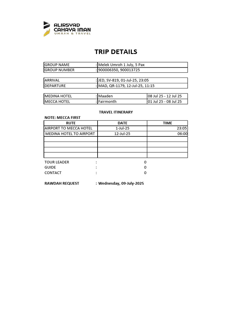 Trip Details: Rute Date Time Travel Itinerary | PDF