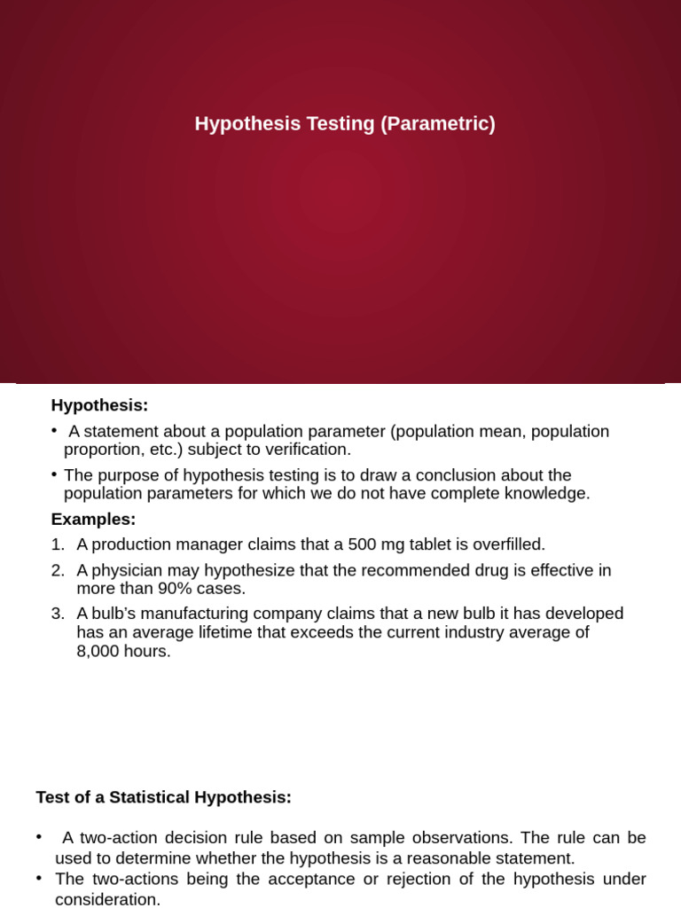 Hypothesis Testing: One-Sample Mean Test | PDF | Type I And Type Ii ...