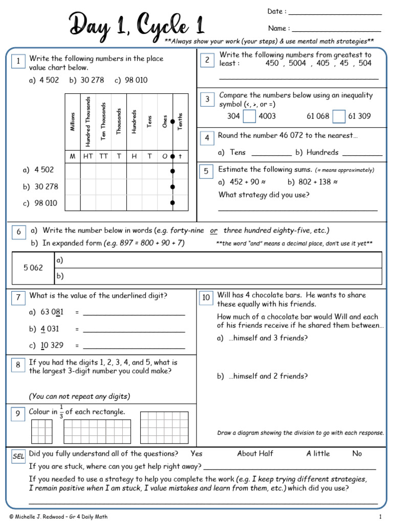 Grade4DailyMathSampleWeek1 1 | PDF | Approximation | Arithmetic