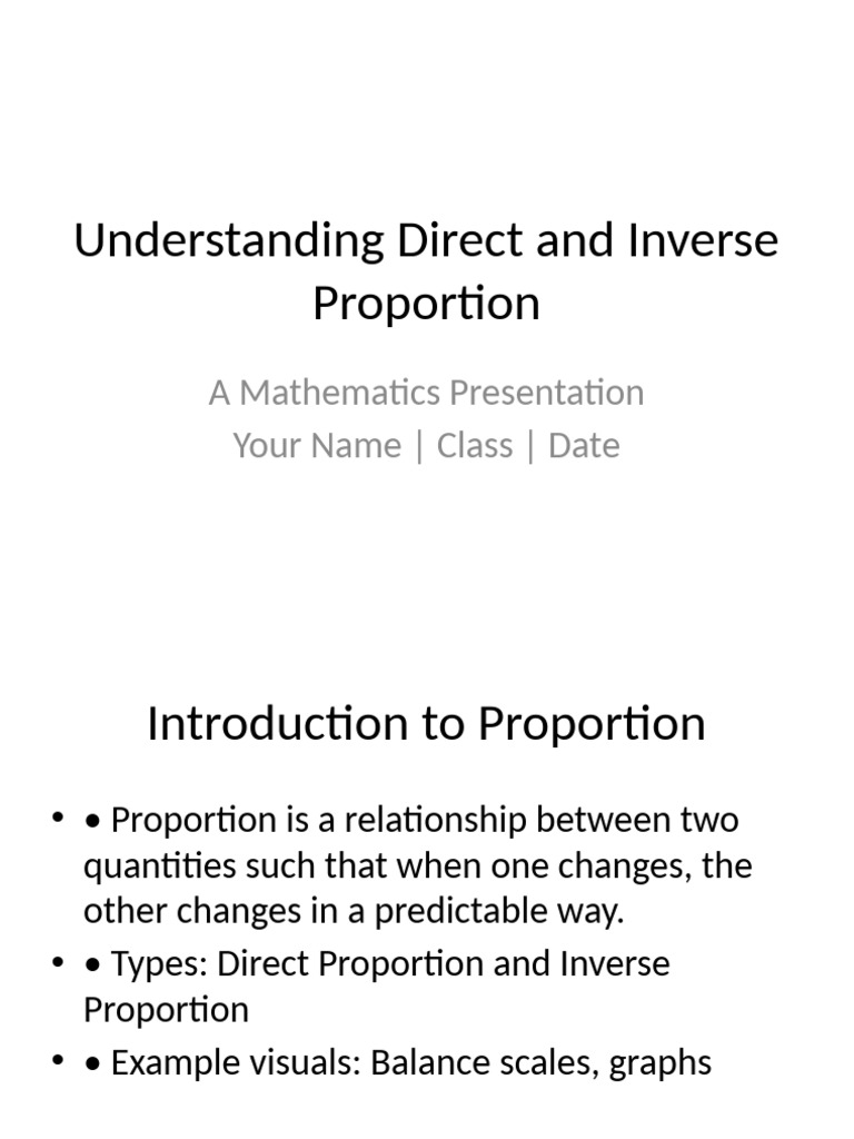 Direct and Inverse Proportion Presentation | PDF | Cartesian Coordinate ...