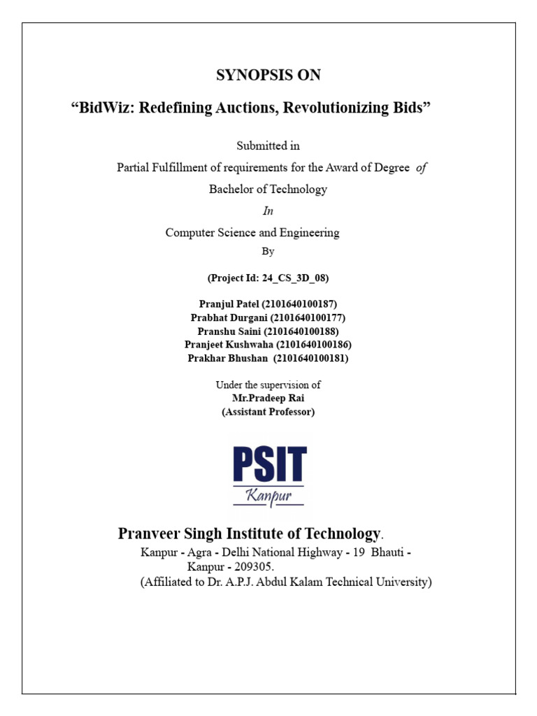 CSE - Major Project Synopsis 2024-25 | PDF | Auction | Cost–Benefit ...