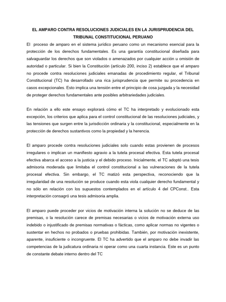 Amparo Judicial en la Jurisprudencia Peruana | PDF | Caso de ley | Ley ...