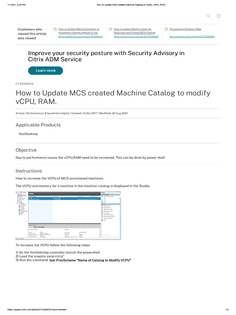 Update MCS Machine Catalog: vCPU & RAM | PDF | Citrix Systems | Central ...