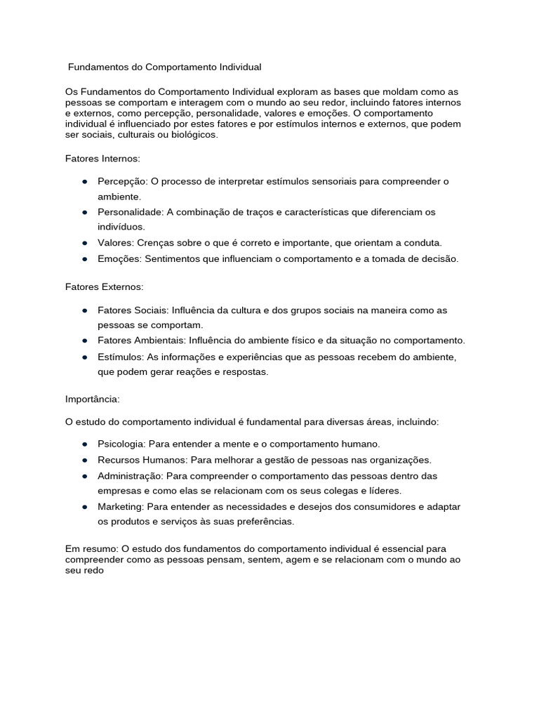Fundamentos Do Comportamento Individual | PDF | Comportamento | Gestão ...