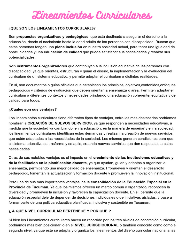 Lineamientos Curriculares para Inclusión Educativa | PDF | Plan de ...