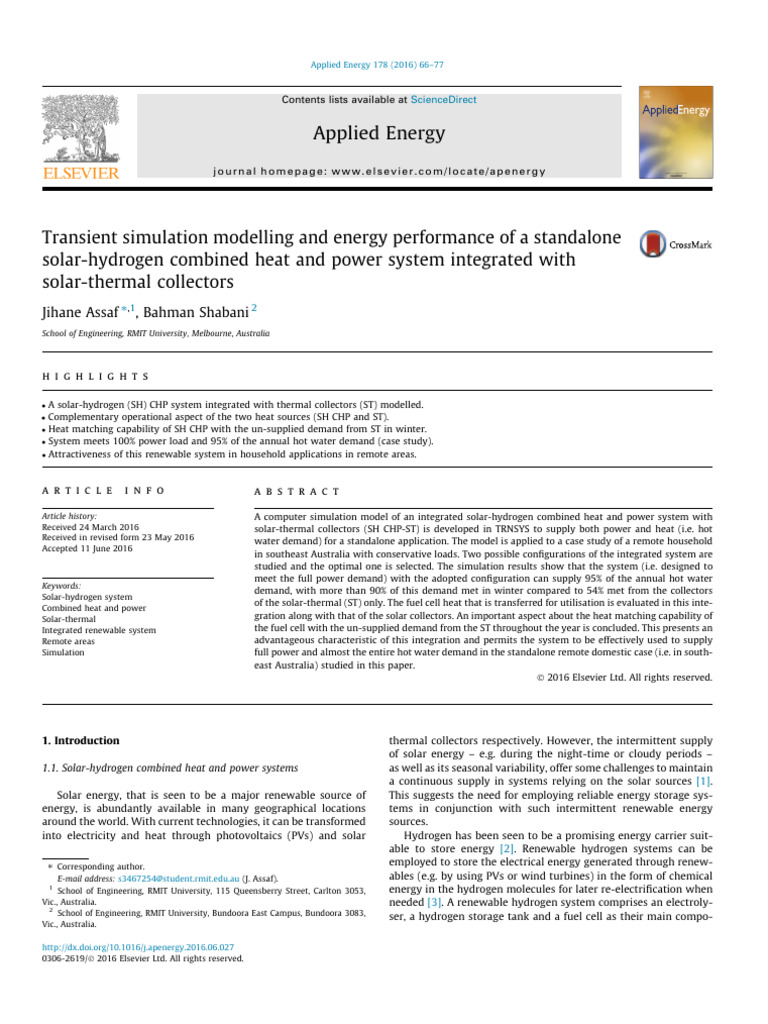 Applied Energy: Jihane Assaf, Bahman Shabani | PDF | Water Heating ...
