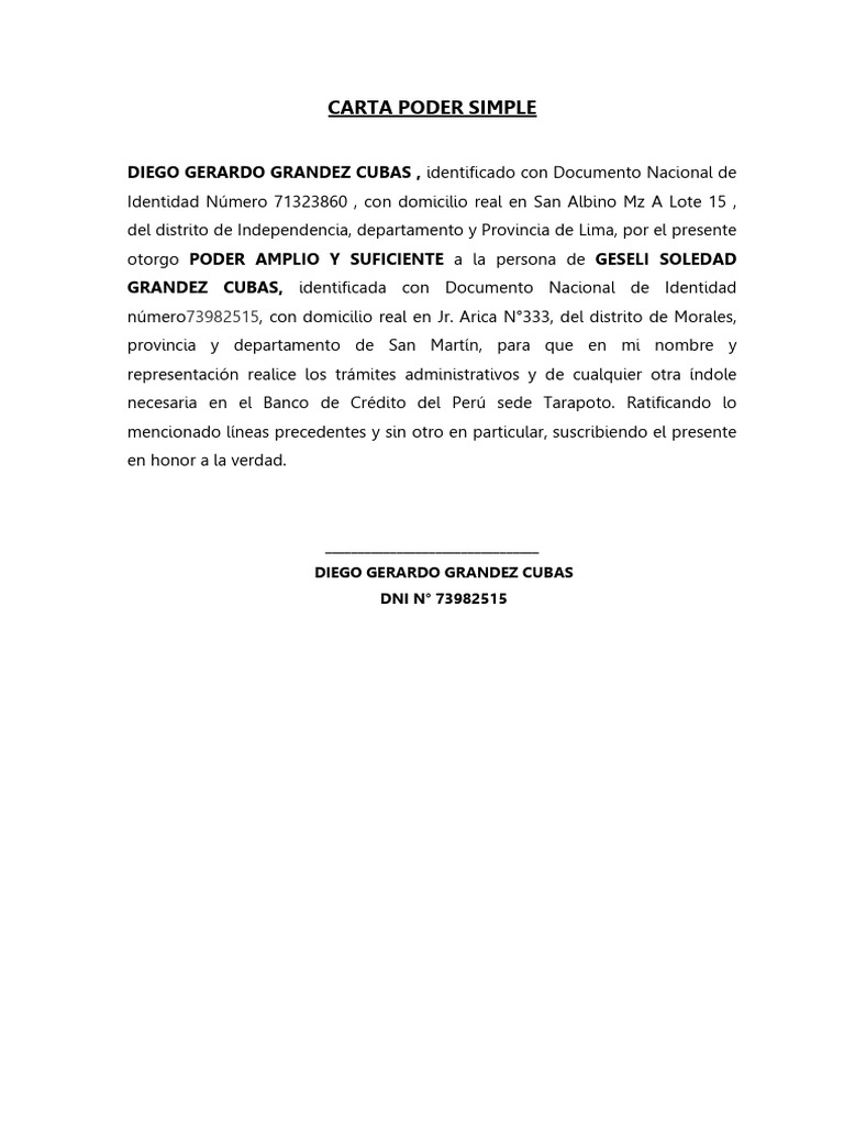 Poder Simple a Geseli Grandez | PDF