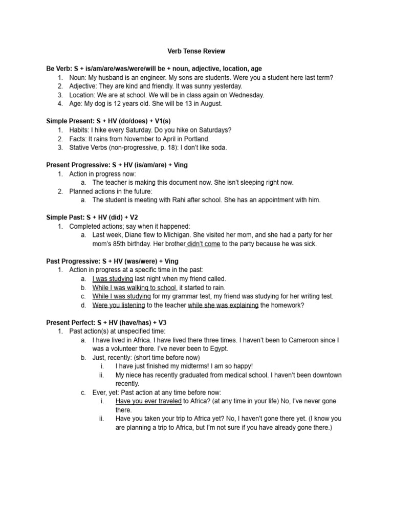 Verb Tense Review Guide | PDF | Verb | Syntax