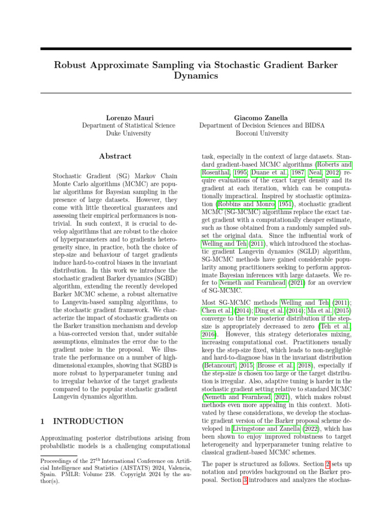 Robust Approximate Sampling Via Stochastic Gradient Barker Dynamics ...