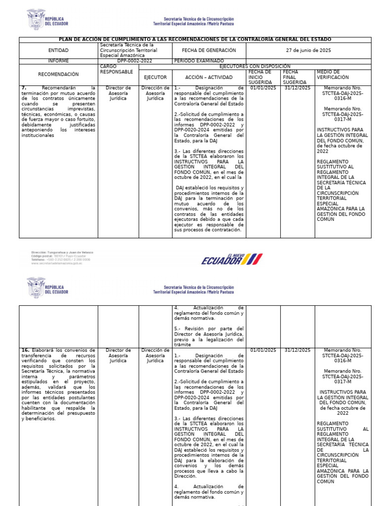 Plan de Acción para Cumplimiento Contraloría | PDF | Regulación | Gobierno