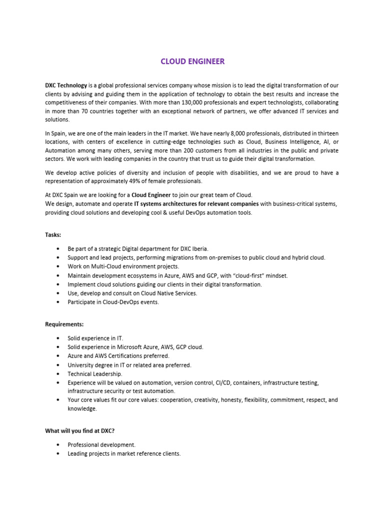 Cloud Engineer - DXC Technology | PDF | Cloud Computing | Microsoft Azure