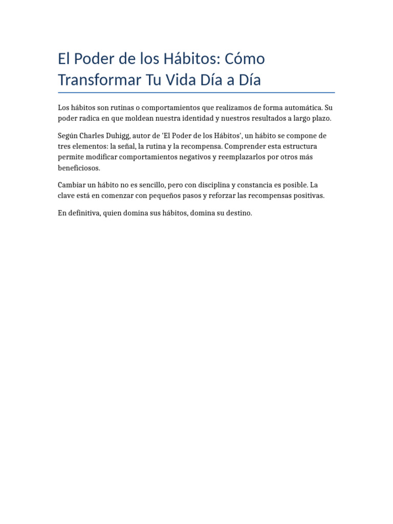 Documento 1 El Poder de Los Hábitos Cómo | PDF