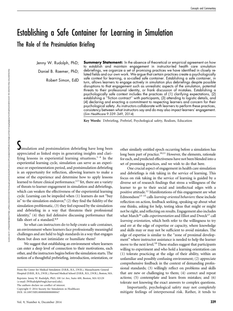 Creating a Safe Learning Environment in Simulation | PDF | Learning ...