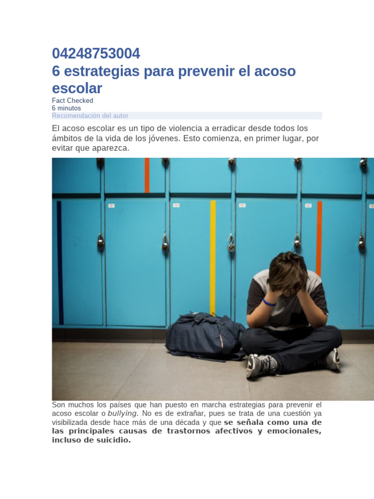 Estrategias para prevenir el acoso escolar | PDF | Violencia | Ciencias ...