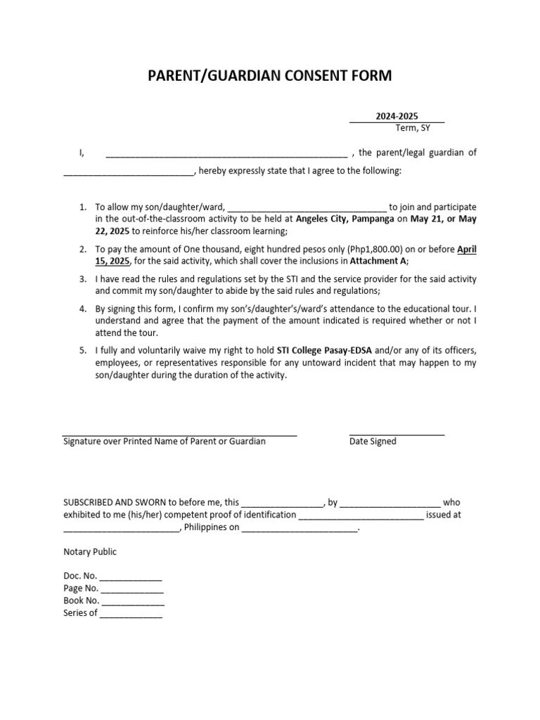 Parent Consent Form for Educational Activity | PDF