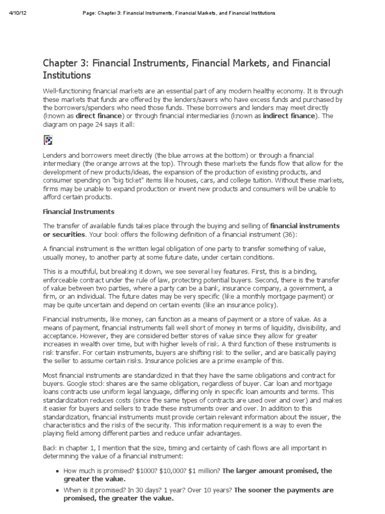 Financial Instruments and Markets Overview | PDF | Financial Markets ...