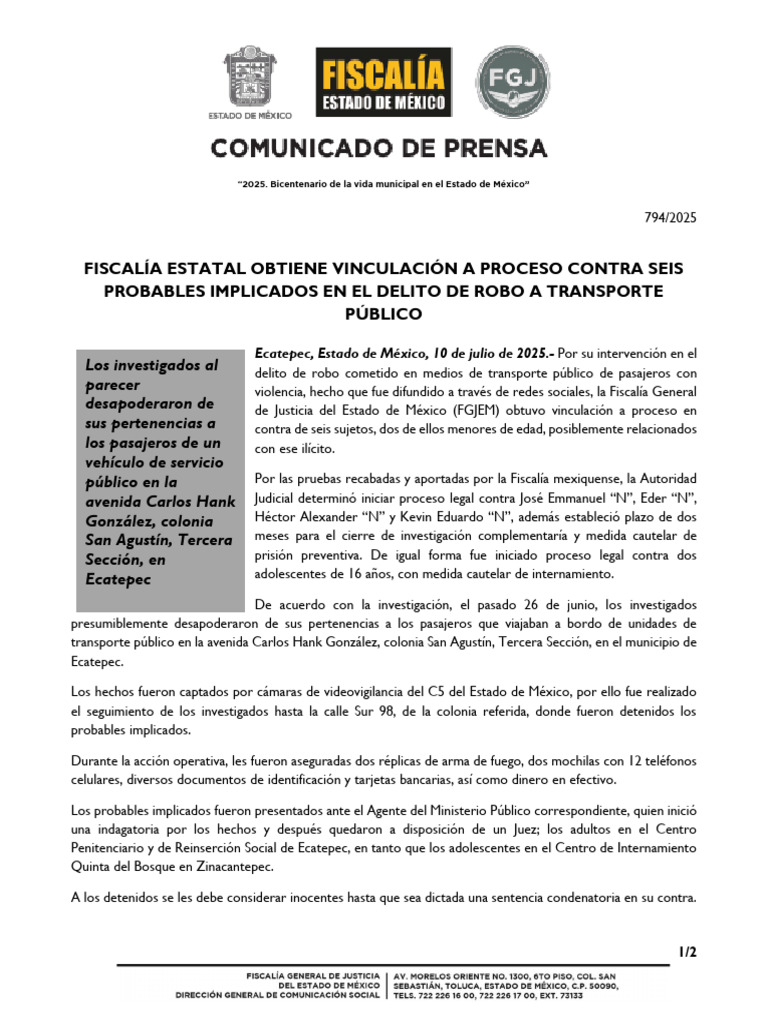 Vinculan a Proceso a 6 por Robo en Ecatepec | PDF | México