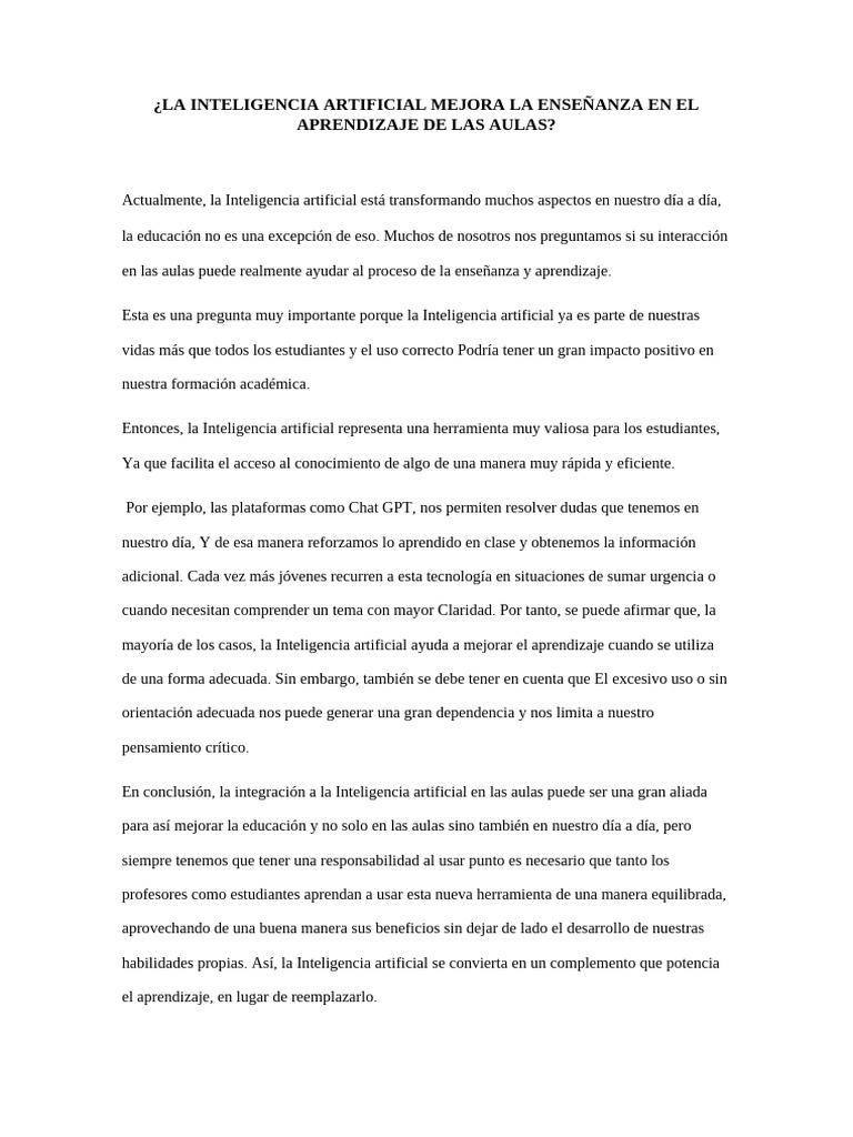 La Inteligencia Artificial Mejora La Enseñanza en El Aprendizaje de Las ...