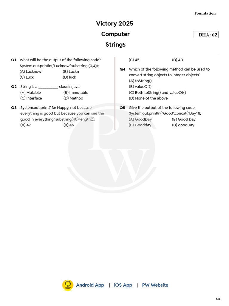 Victory 2025 Computer String: Android App iOS App PW Website | PDF ...