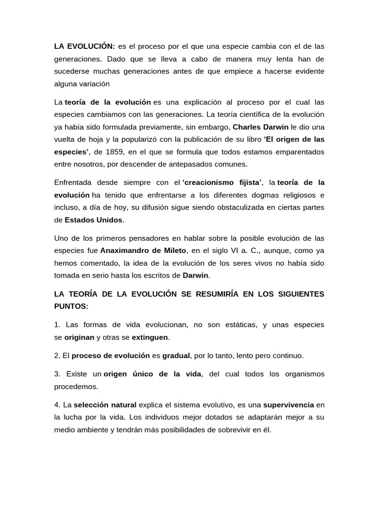 Teoría de la Evolución y sus Etapas | PDF | Evolución | Especies