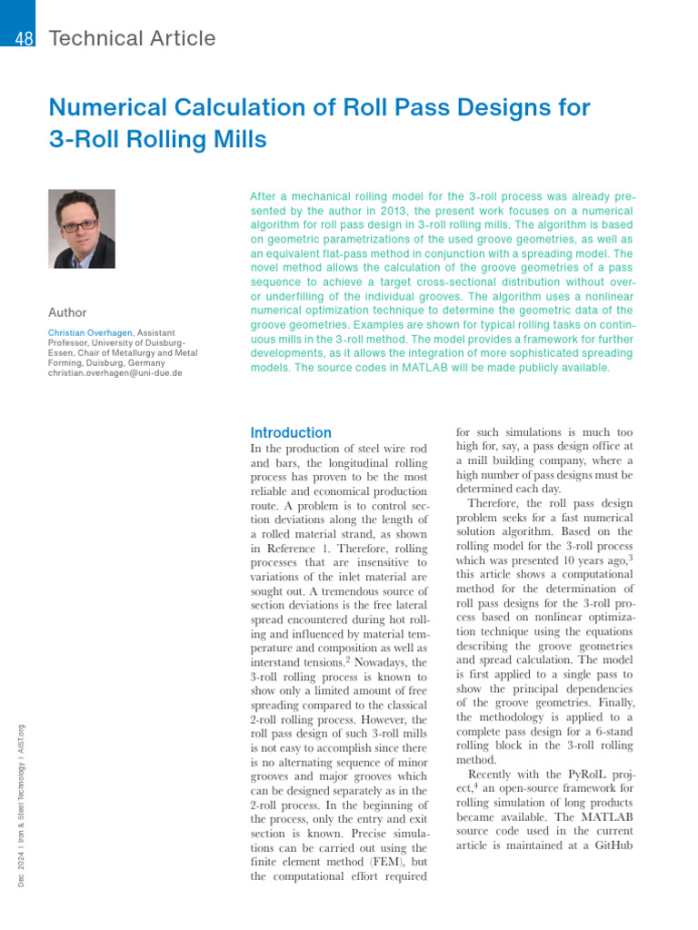 Roll Pass Design in 3-Roll Mills | PDF | Parameter (Computer ...