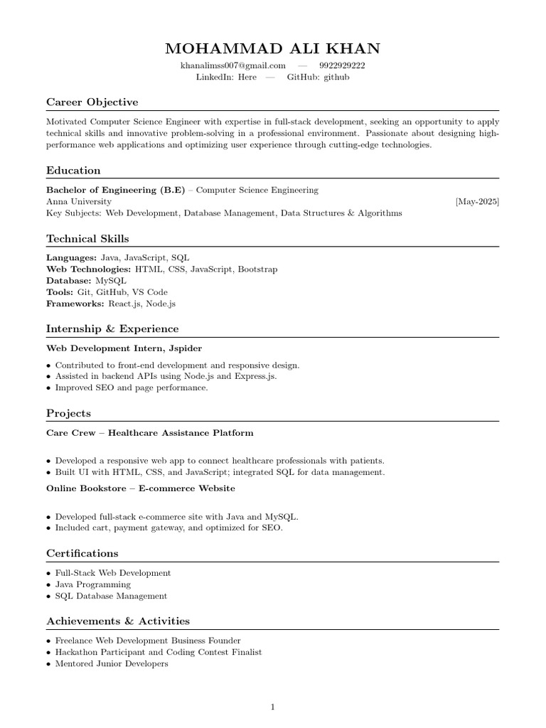 CV of Mohammad Ali Khan | PDF