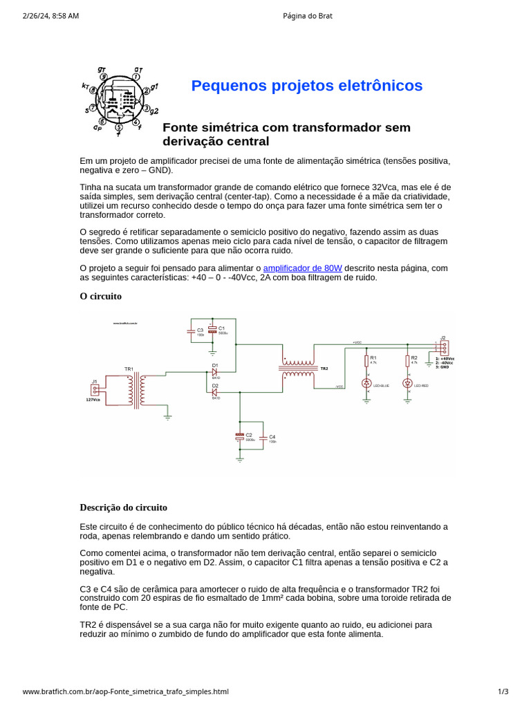 Fonte Simetrica | PDF | Fonte de energia | Retificador