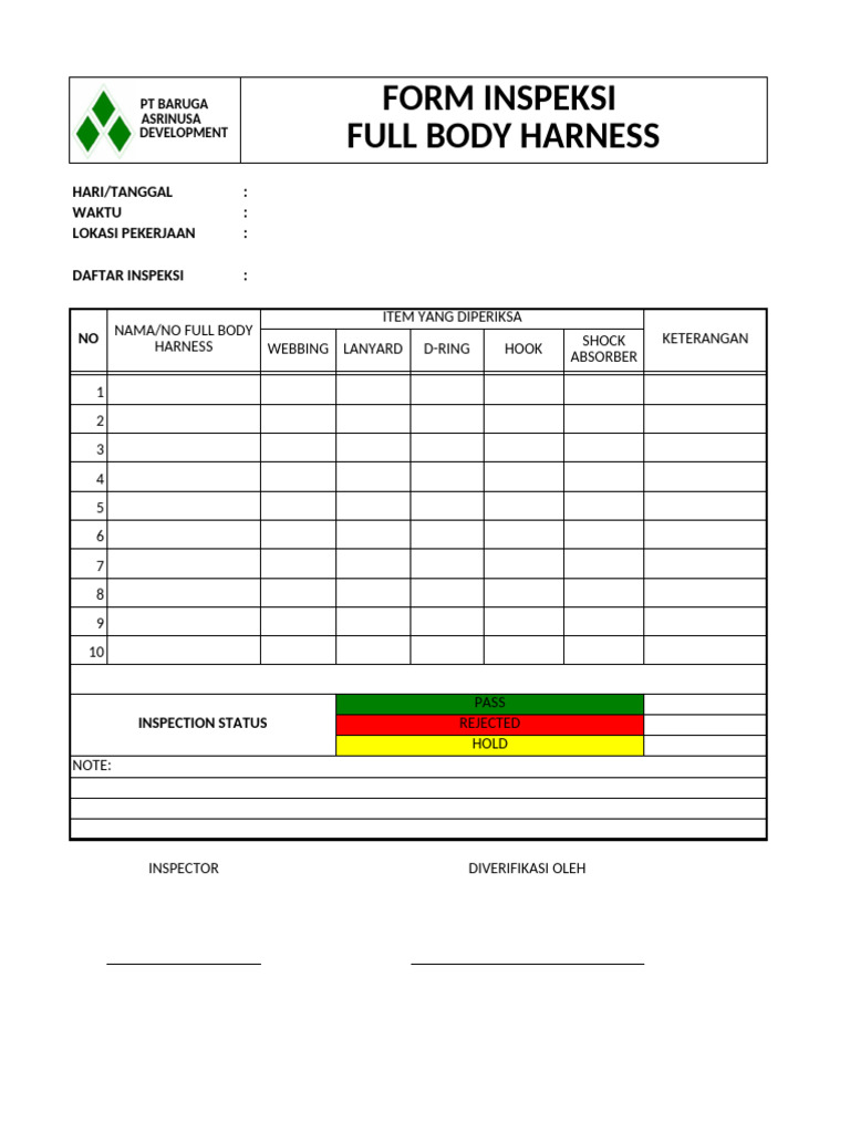 Form Inspeksi Full Body Harness | PDF