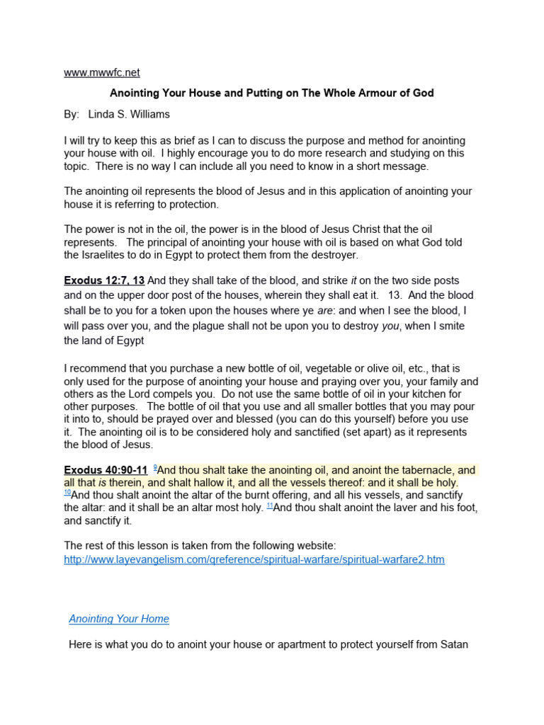 Anointing Your Home for Protection | PDF | Anointing | Armor Of God