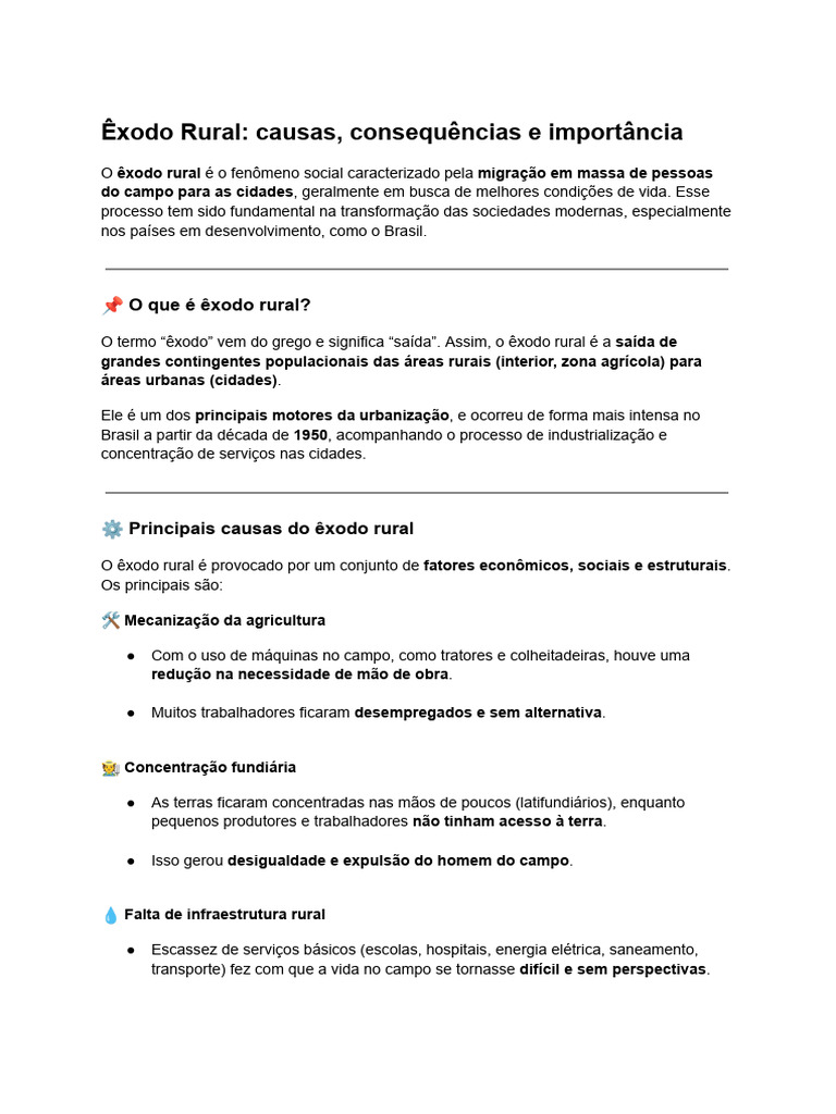 Causas e Consequências do Êxodo Rural | PDF | Cidade | Agricultura