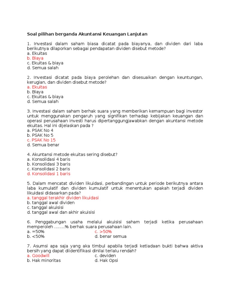 Contoh Soal Dan Jawaban Akuntansi Keuangan Lanjutan 1