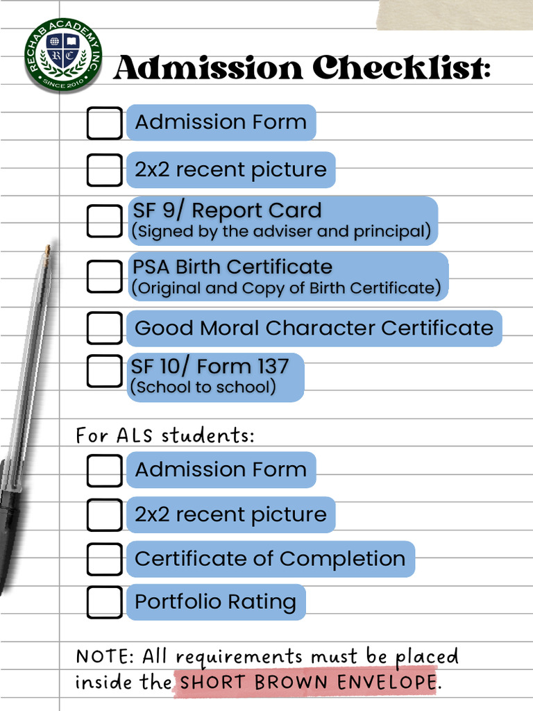 ALS Admission Requirements Checklist | PDF
