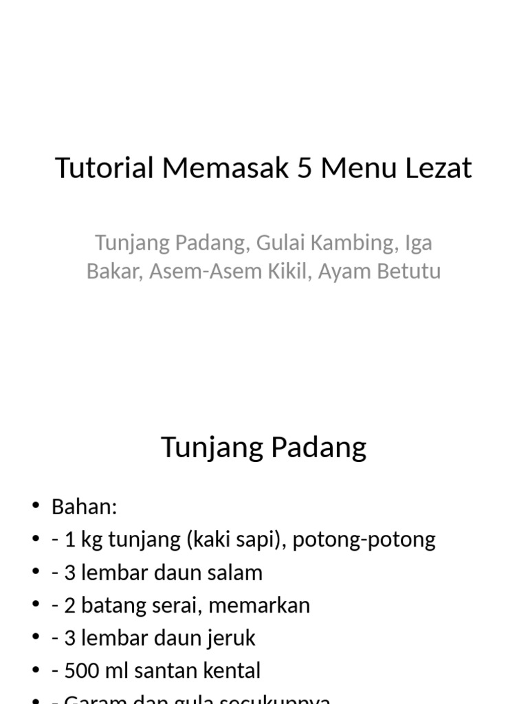 Tutorial Masak 5 Menu Lezat No Gambar | PDF