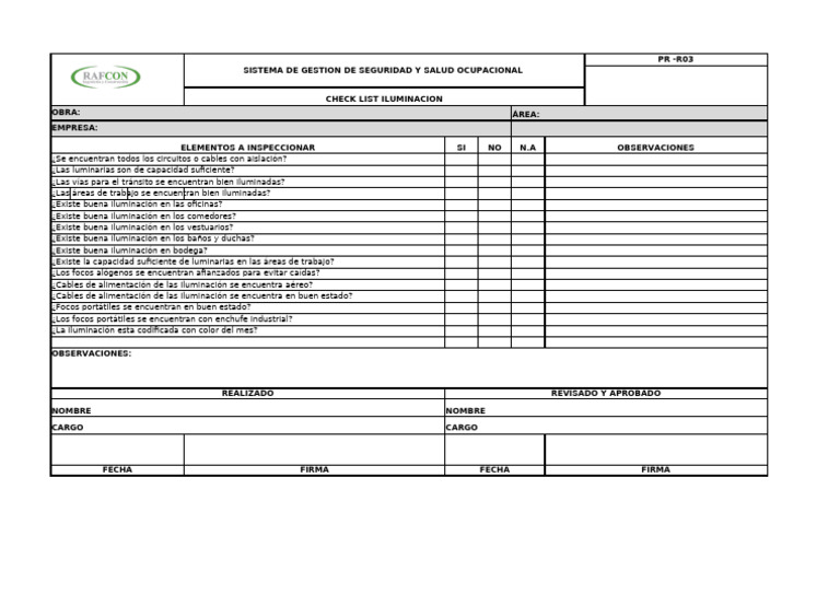 Checklist de Iluminación en Seguridad Laboral | PDF
