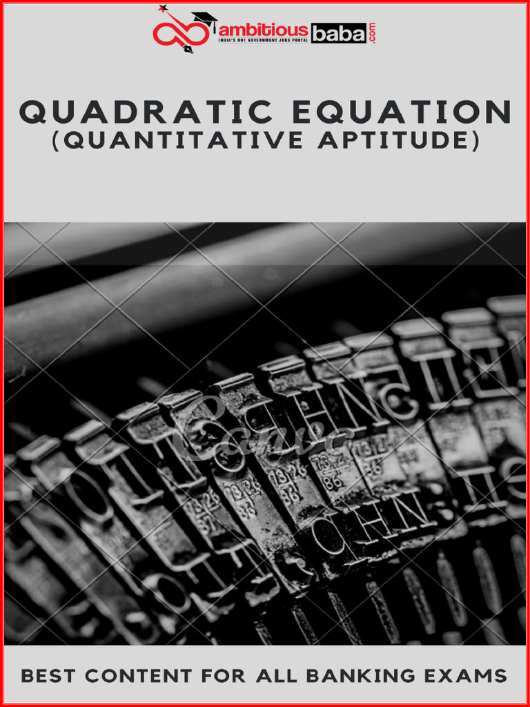 Quadratic Equation Quant Questions and Answers PDF by Ambitious Baba ...