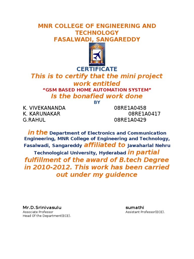 GSM Home Automation Project Certificate | PDF