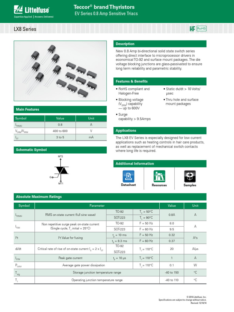 0.8A Sensitive Triacs Specifications | PDF | Root Mean Square ...