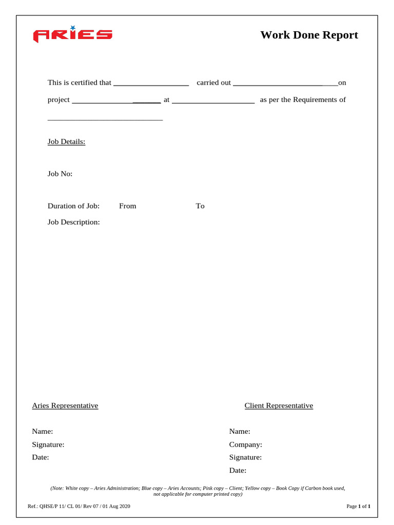 P 11 CL 01 Work Done Report R07 - 1602139279 | PDF