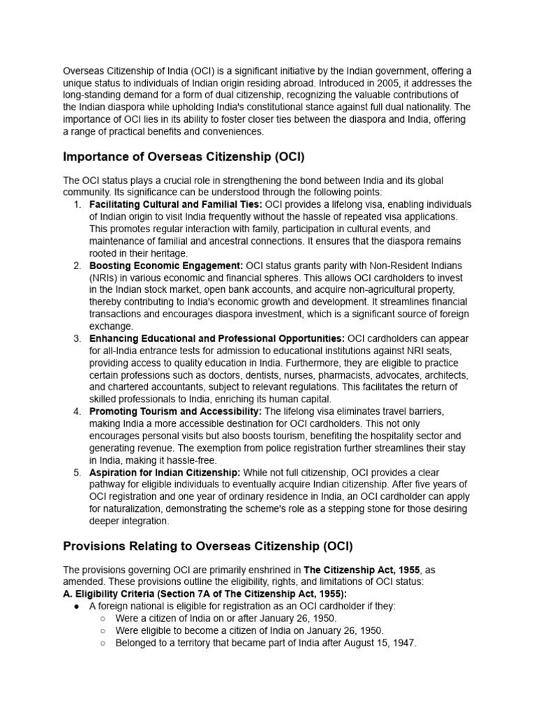 Benefits of Overseas Citizenship in India | PDF | International ...