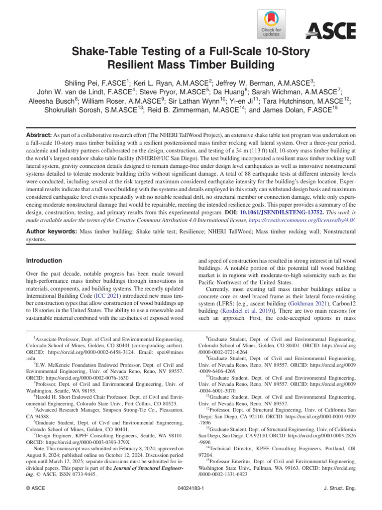 Shake-Table Tests of 10-Story Timber Building | PDF | Beam (Structure ...